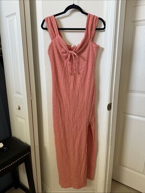 Sugarkiss Coral Tie-Front Maxi Dress